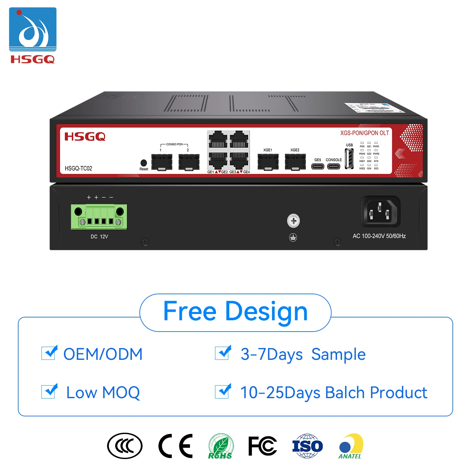 HSGQ-TC02 Type-C Console AC/DC Dual Power Supply 2 PORT XGSPON OLT In Hospital Network
