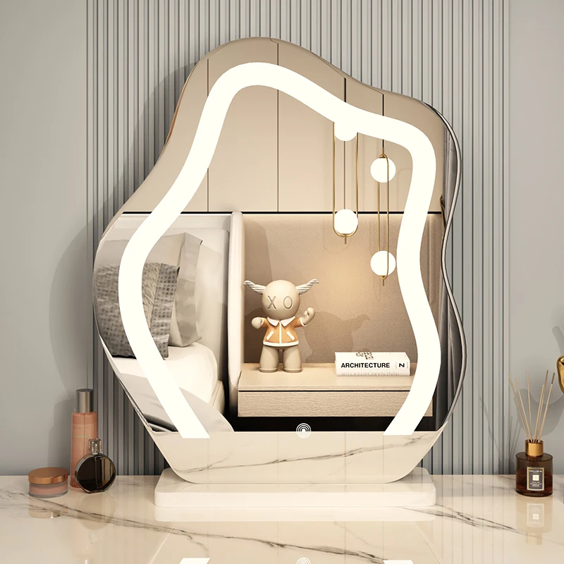 Penteadeira com espelho LED, Espelho de mesa com lâmpada, Ins Wind