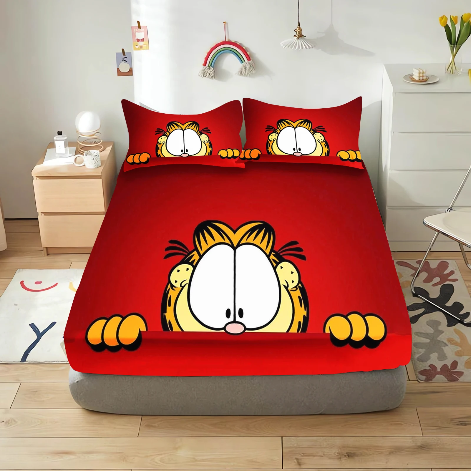 Garfield With Pillowcase Fitted Sheet 3D Children'S Bedding Set 100% Polyester 2/3pcs Comforte Bed Cover Full Set Home Decor