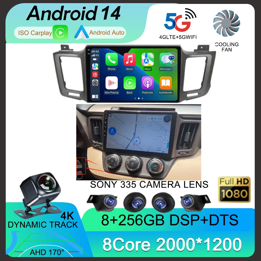 Android 14 Car Radio For Toyota RAV4 RAV 4 2013 2014 2015 2016 2017 Multimedia Player 4G Carplay GPS Stereo Head Unit Auto 