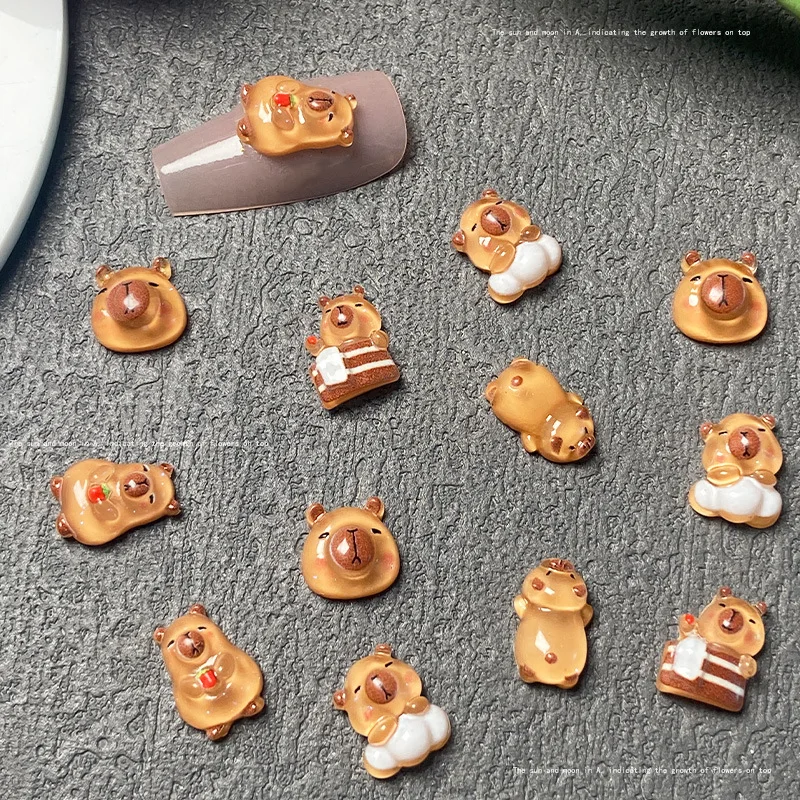 10 stuks hars schattige cartoon kapibala nagelkunst decoratie bruin capibara nagelbedels nagelaccessoires doe-het-zelf ambachten hoaг laaг soi