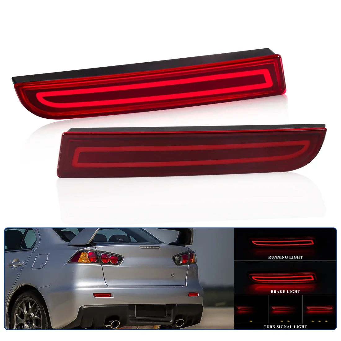 For Mitsubishi Lancer Evolution X Outlander Car LED Rear Bumper Lights Tail Reflector Sequential Turn Signal Light Brake Lamp