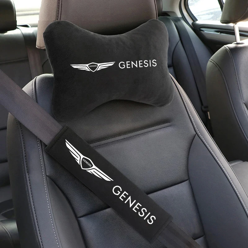 New Fashion Car Seat Belt Protect Shoulder Pads Cervical Spine Headrest Neck Pillow For Genesis EQ900 G70 G80 G90 GV60 GV70 GV80