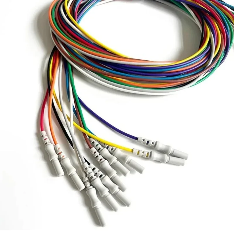 Multi-color Brain EEG Electrodes Lead Cables Cup Silver Chloride/Gold Plated, Electroencephalogram Conductance Wires 1.9M, 10PCS
