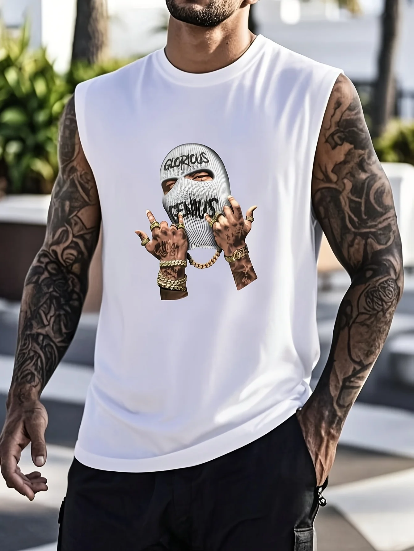 

Men's vest, casual print, hip-hop portrait pattern, sleeveless jacket