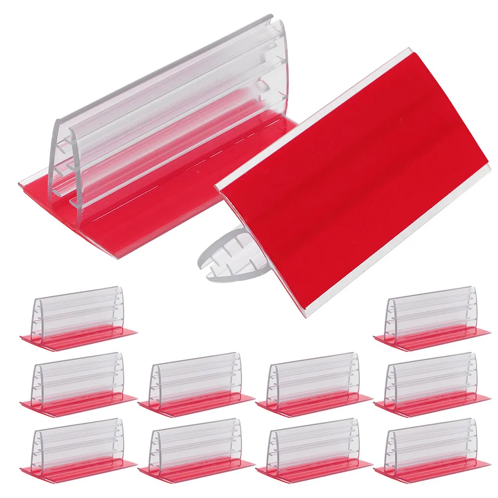 30Pcs Mini Adhesive Sign Holder PVC Plastic Compact Label Card Photo Organizer Small Desk Stand for Office Store Display