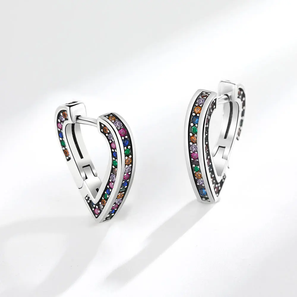 Romantische Liebe Herz Bunte Regenbogen Kristall 925 Silber Nadel Weibliche Stud Ohrringe Schmuck Für Frauen Hochzeit Geschenke – Detail 6