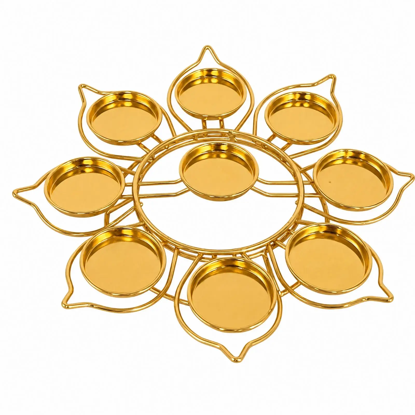 Gold-Tone Alloy Candle Holder Decorative Lotus Candle Holder Oil Lamp Reflective Multi-Cup for Altar Arrangements, Prayer Zones