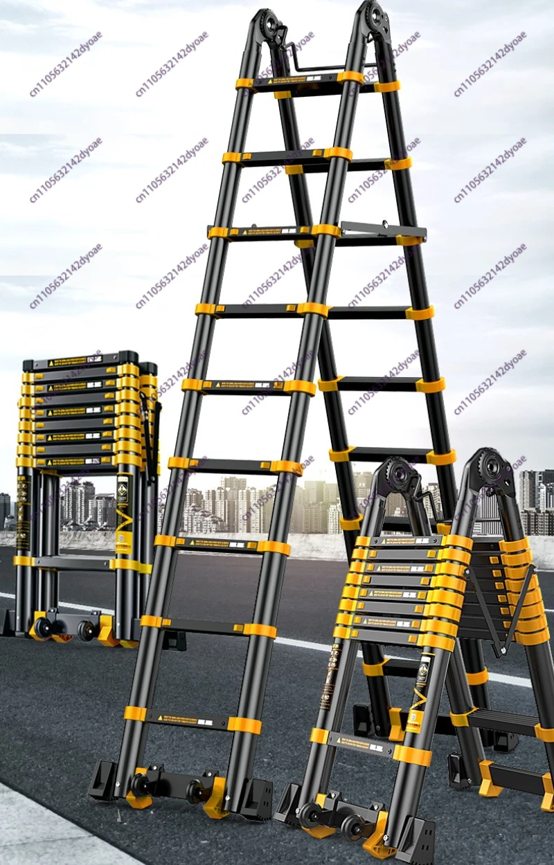 Aluminum Alloy Thickened Telescopic Ladder  Portable Engineering Folding Home Elevating Straight Ladder Herringbone Staircase