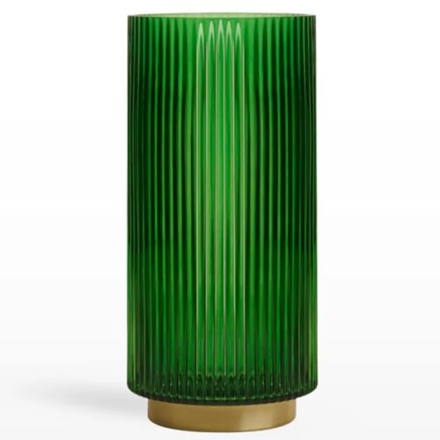 

Adele Glass Vase with Gold Metal Base - Premium Glass Cylinder Vase for Decor and Ribbed Glass Vase for Flowers, and Gold Decor