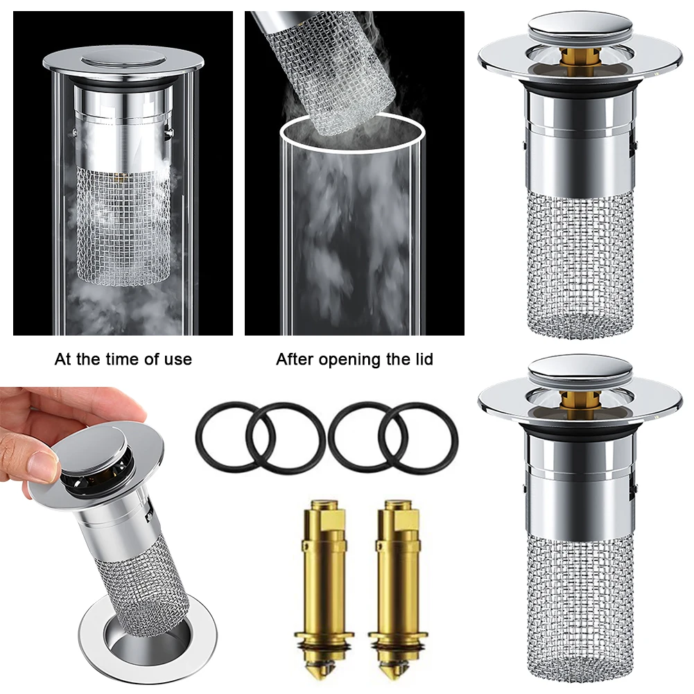 

Floor Drain Filter Stainless Steel Pop Up Sink Drain Filter Fit 1.1-1.45 Hole Wash Basin Hair Catcher Bathtub Basin Sink Stopper