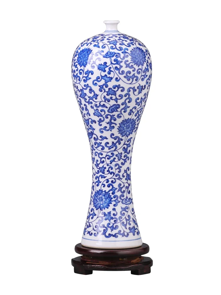 Ceramics Blue and white porcelain vase Living room flower arrangement Chinese home decoration ornament Porcelain vase crafts