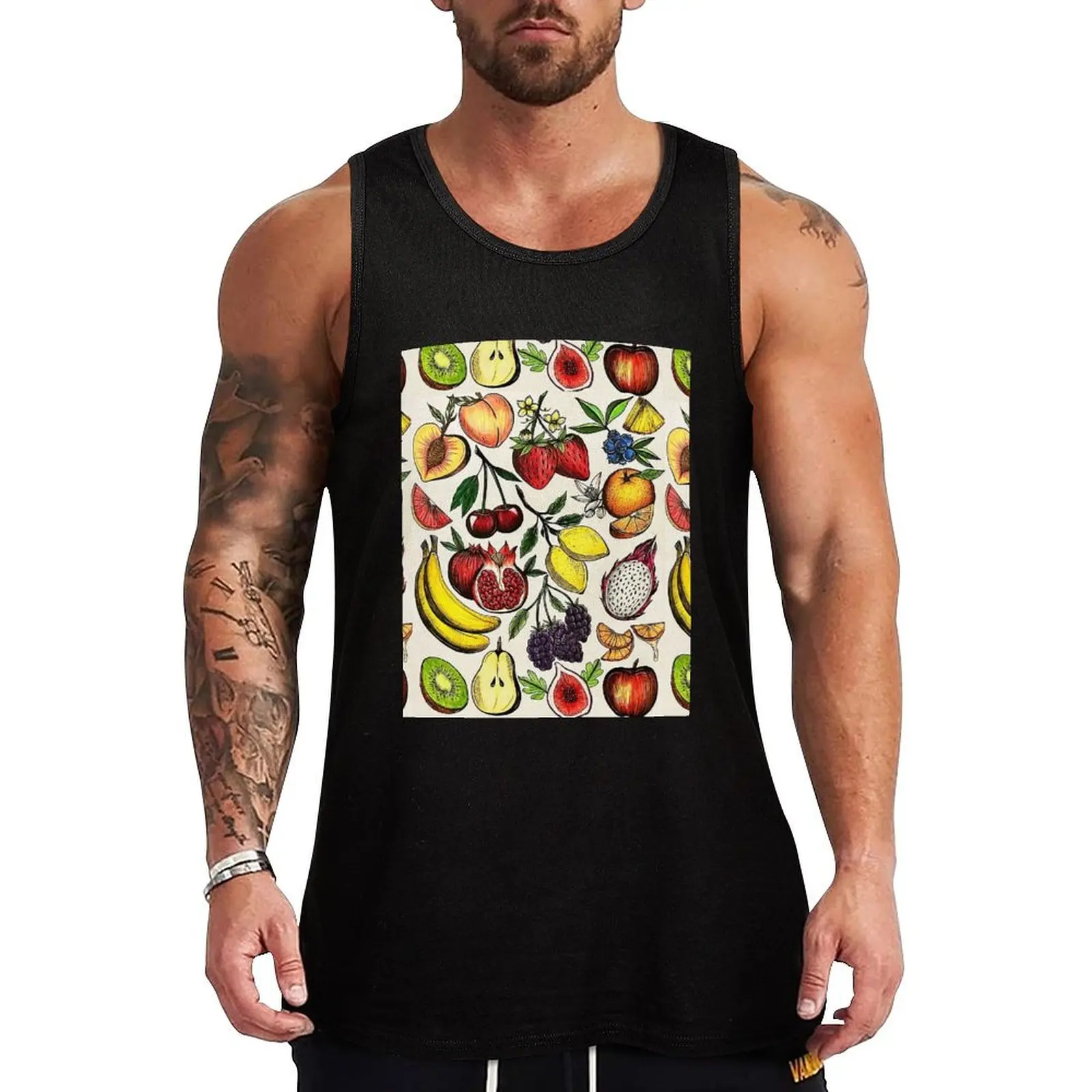 Colorful Fruit Salad Tank Top Simple Graphic Tank Top Minimal Print Sleeveless