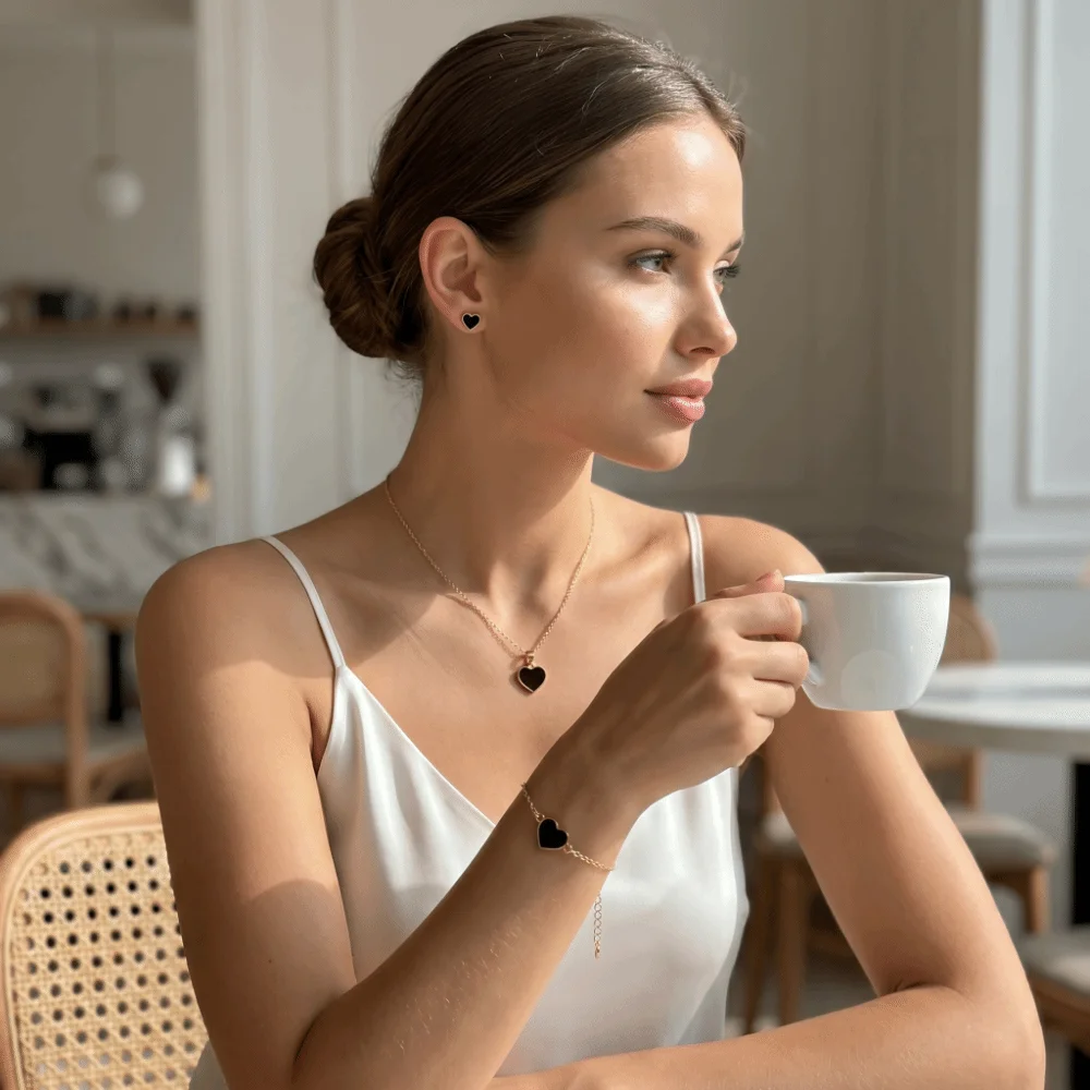 Elegance Style Butterfly Jewelry Set Minimalist Dripping Oil Heart Necklace Ring Set Creative Artistic Design
