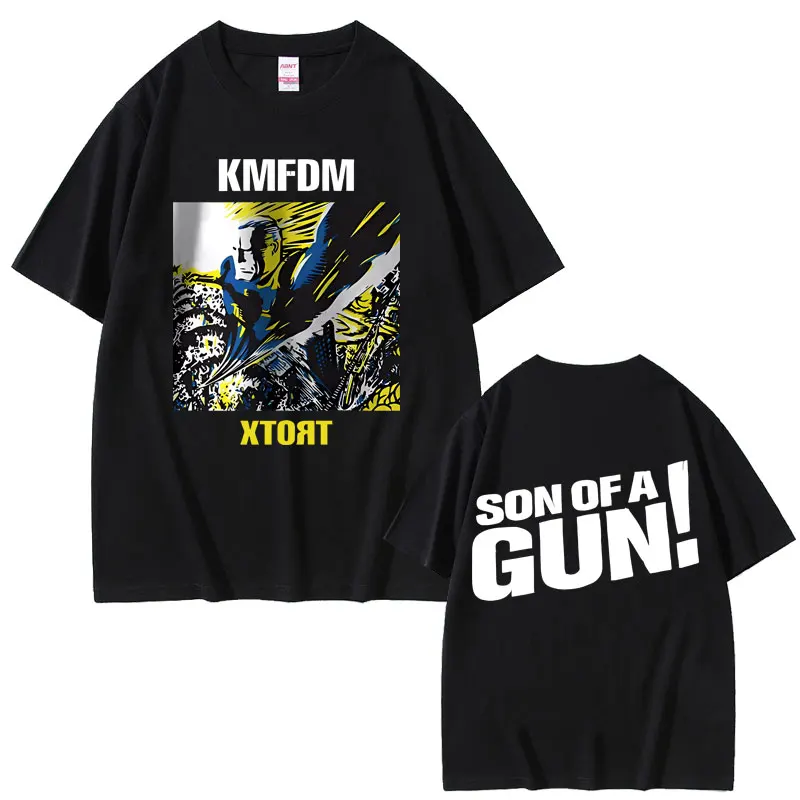 Summer Men's and Women's Retro Gothic Punk Street Wear Casual Cotton T-shirt Rock Band Kmfdm Tour 97 Pattern Printed T-shirt