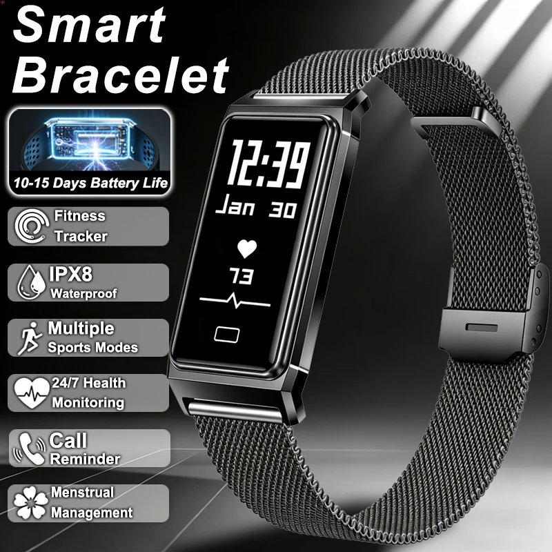 New Fitness Tracker Smart Bracelet Health Monitoring IPX8 Waterproof Pedometer Call Reminder OLED Screen Smartwatches Men Women
