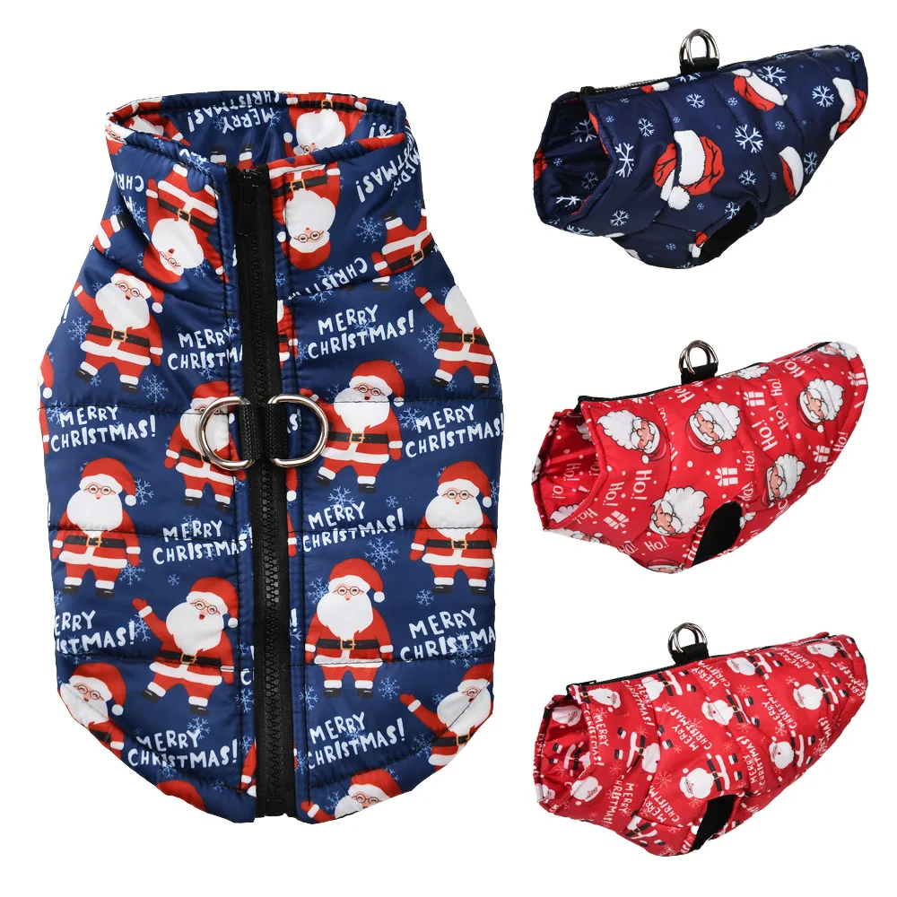 Weihnachtsmann-Hundejacke, Mantel für kleine und mittelgroße Hunde, Katzen, warme Winter-Fleece-Kleidung mit Reißverschluss, Chihuahua-Bulldoggen-Kleidung
