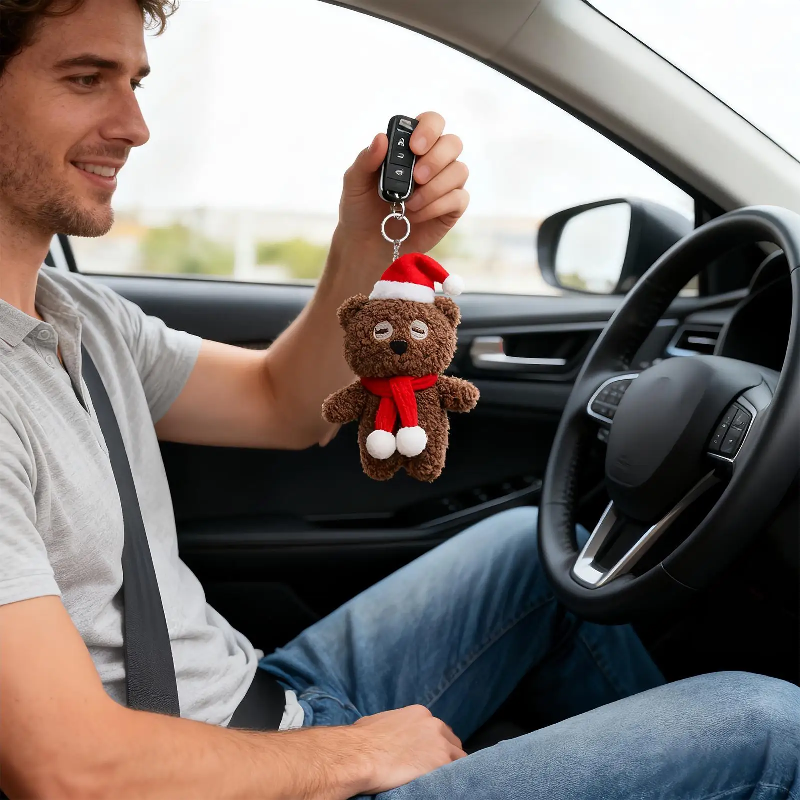 Christmas Bear Bag Charm Plush Christmas Keychain Decor Soft Bear Doll Charm For Kids Adults Bag Backpack Purse Travel School