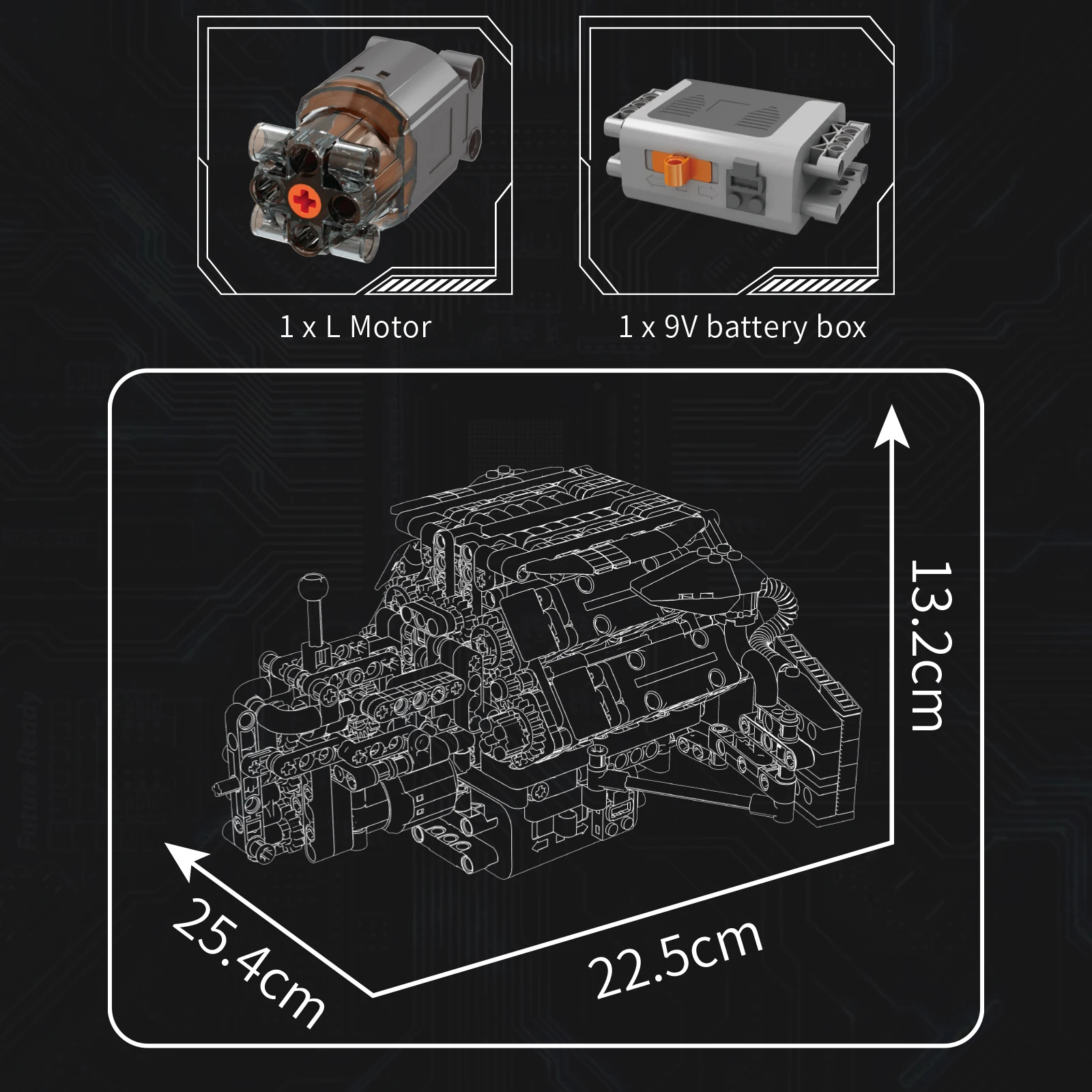 Mold King 10230 Building Blocks A8 W12 เครื่องยนต์รุ่นการวิเคราะห์รถอะไหล่ L มอเตอร์แบตเตอรี่ AA กล่องอิฐของเล่นเด็กผู้ใหญ่ของขวัญ