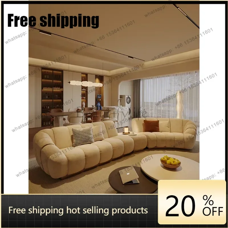 Customization Modern Minimalist Sofa Lamb Wool Fabric Design Creative Curved Villa Living Room Italian High-End Feel