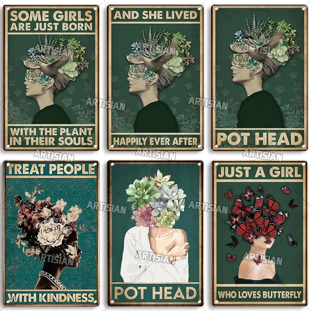 Artisian Be Kind To Your Mind Metal Sign Pot Head Tin Plate Girl Decorative Poster Wall Decor Garage Bar Pub Club Hotel Kitchen