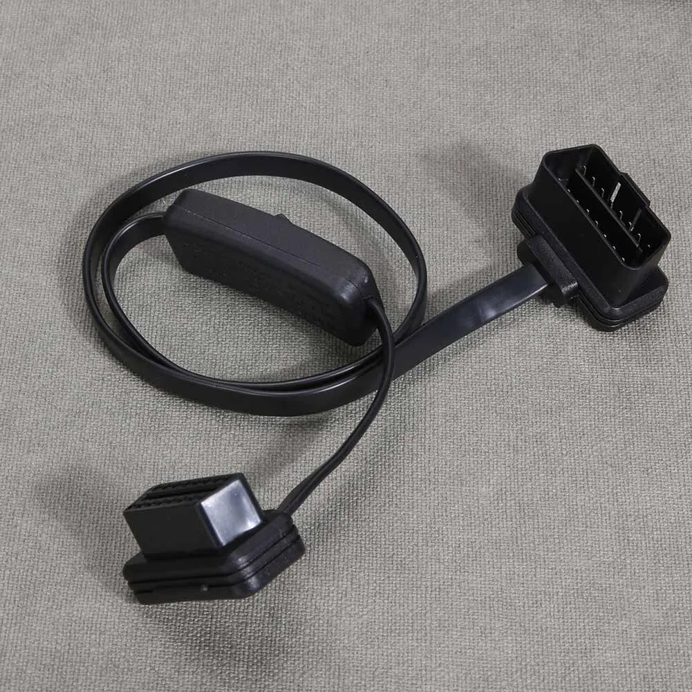 16 Pin Flat OBD 2 Auto ELM327 Extension Cable with Switch Adapter Connector