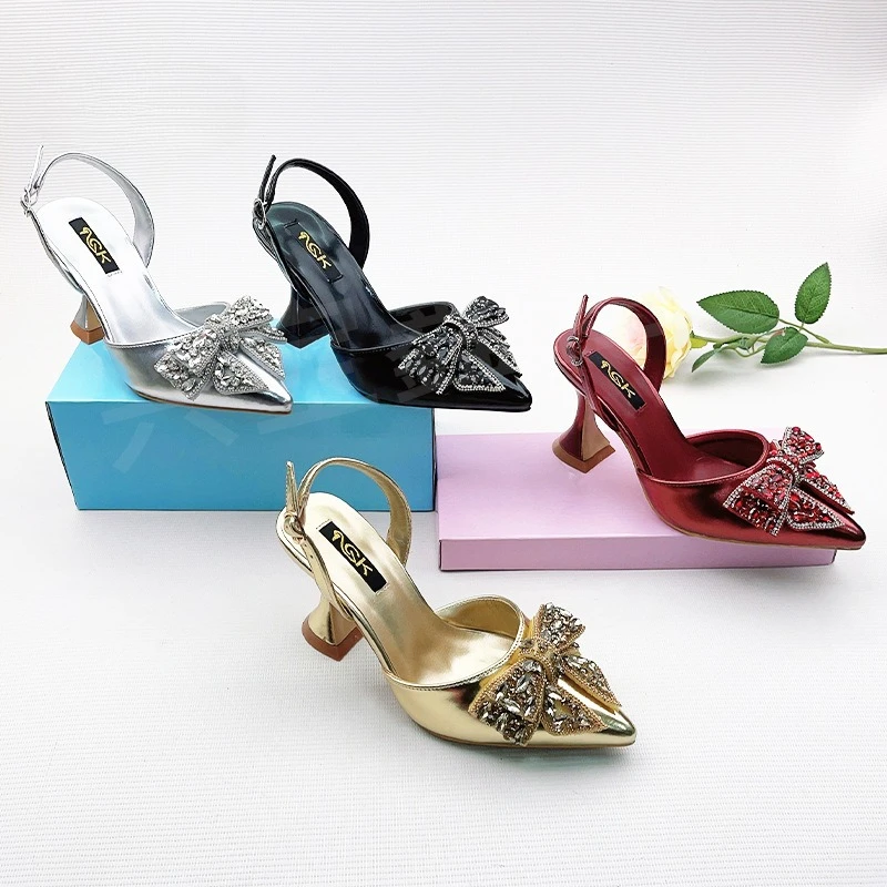 

Новые туфли на высоком каблуке с одной пряжкой в европейском и американском стиле, тонкие каблуки и туфли-бабочки со стразами для женщин