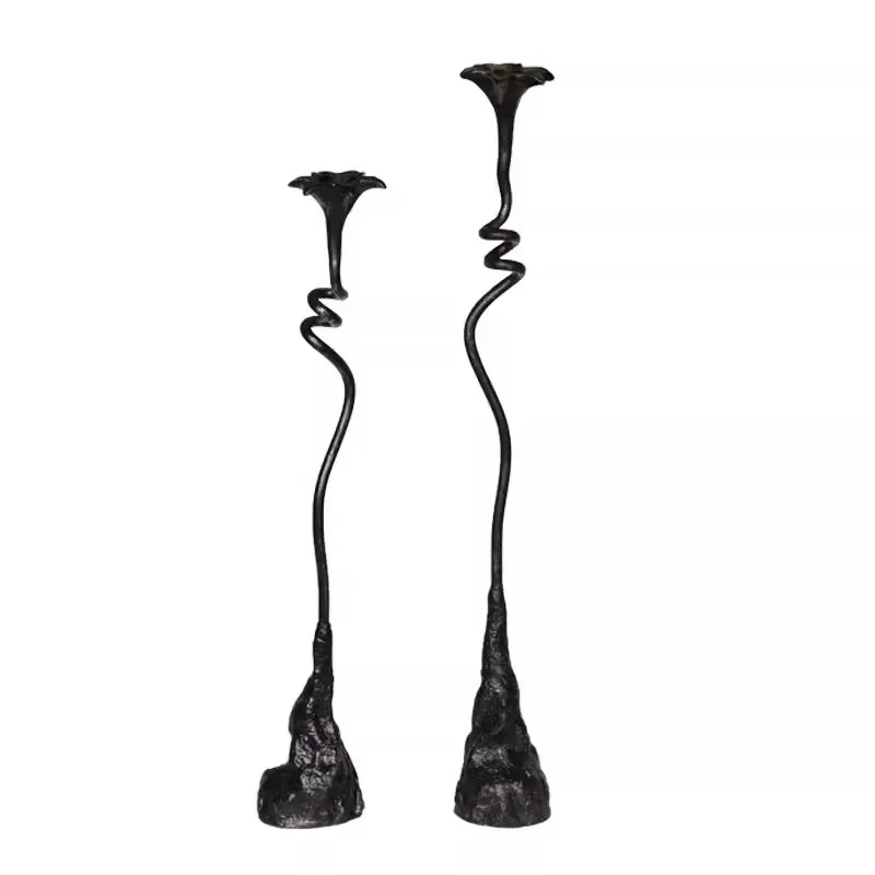 Medieval American retro candlestick light luxury French abstract original calla lily black metal geometry