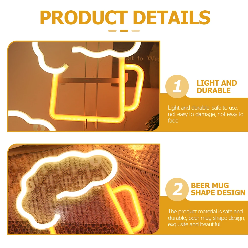 

2 Pcs LED Beer Cup Neon Light Sign Wall Lights Signs for Decor Plastic Bedroom Lamp