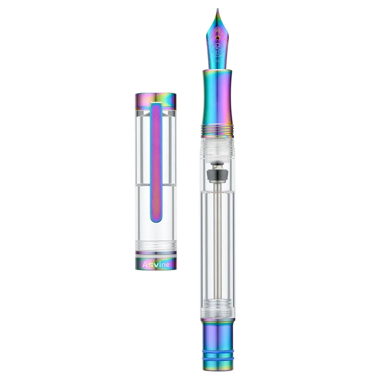 Asvine V200 Magical Titanium Fountain Pen Vacuum Filling BOCK EF/F//B Nib Clear Transparent Acrylic Smooth Writing Pen