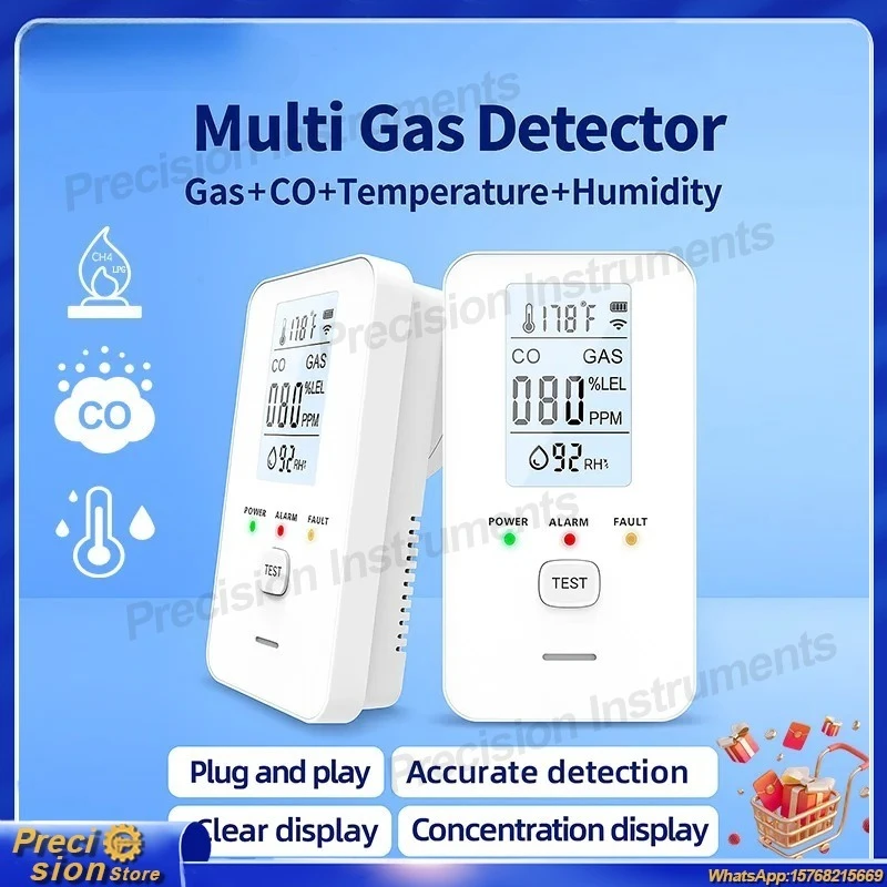 

4-in-1 Gas Detector for Carbon Monoxide Natural Gas Methane and Volatile Organic Compounds with Temperature Humidity