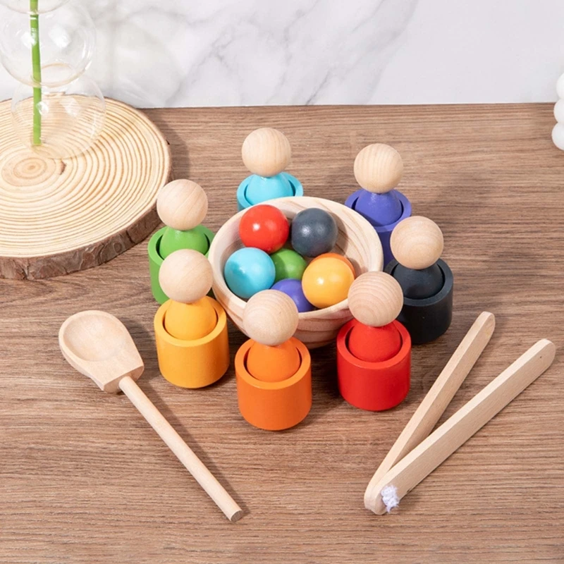 Poupées tasses en bois, jouet d'apprentissage précoce, jeu société maternelle, boîtes couleurs assorties, jouet à