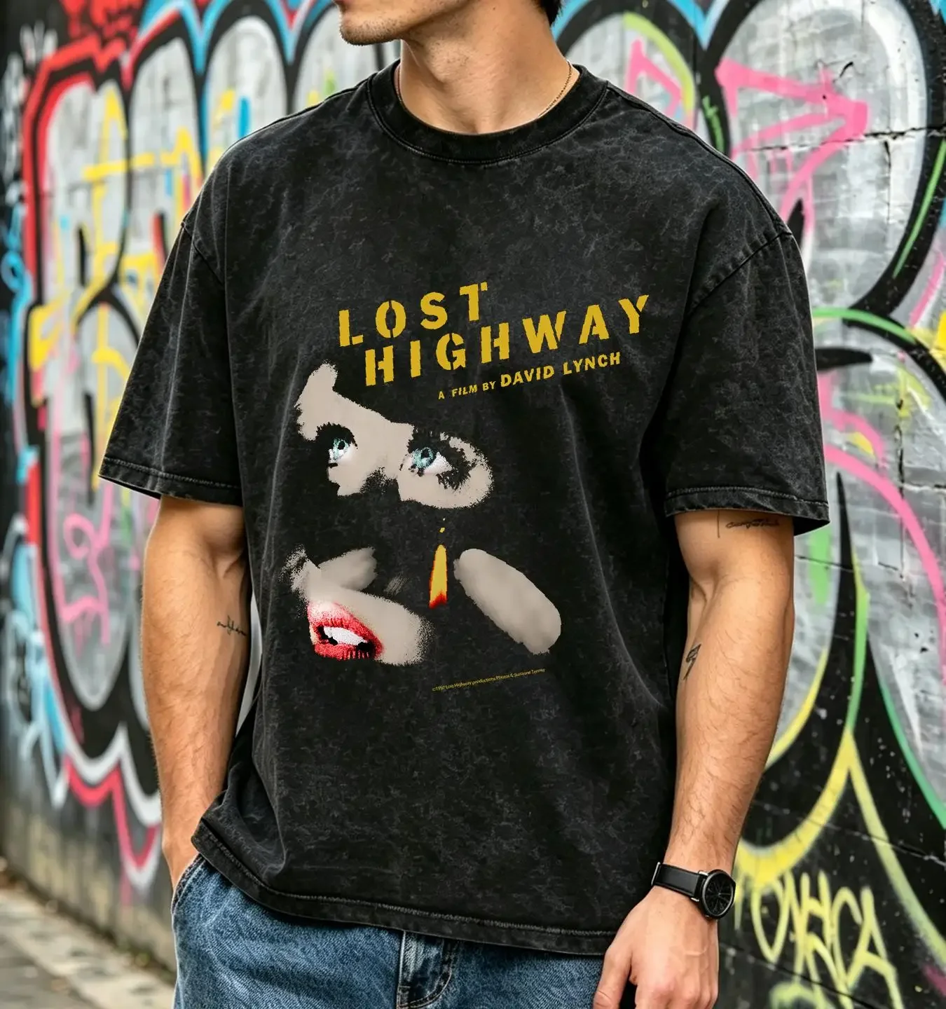 washed T Shirt Lost Highway David Lynch Movie Horror Film Twin Peaks Eraserhead long or short sleeves vintage Washed Versatile