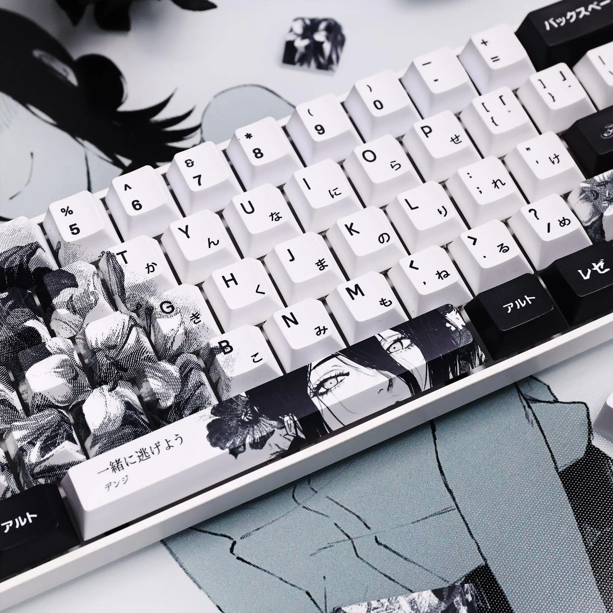 White Black Anime Theme Keycaps Set Custom Reze Pbt Sublimation Cherry Profile Keyboard Caps For Mechanical Keyboard Accessories