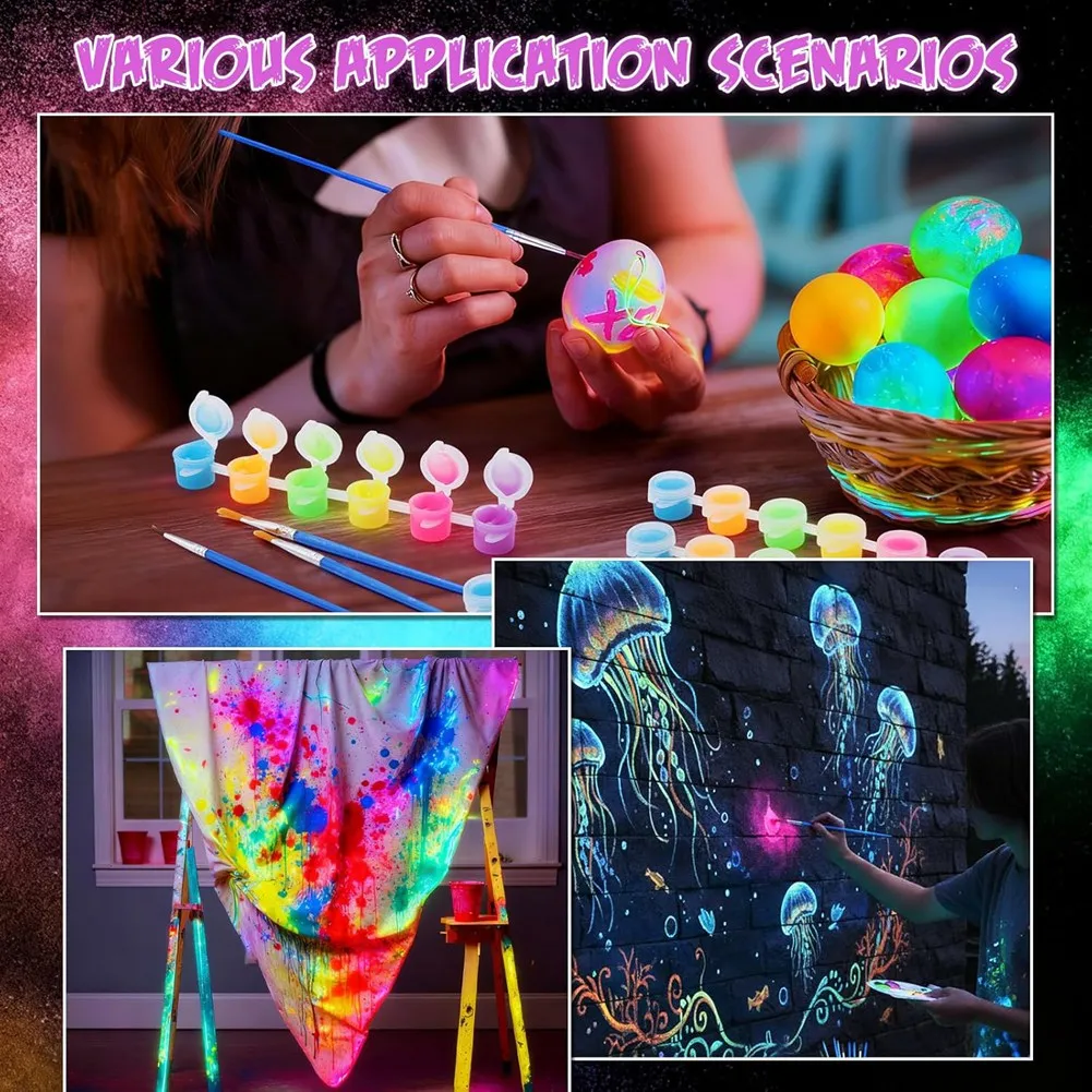 

24 Set Glow in the Dark Mini Acrylic Paint Kit 48 Paint Brushes similar with 1005011960146036 Popular in Ru