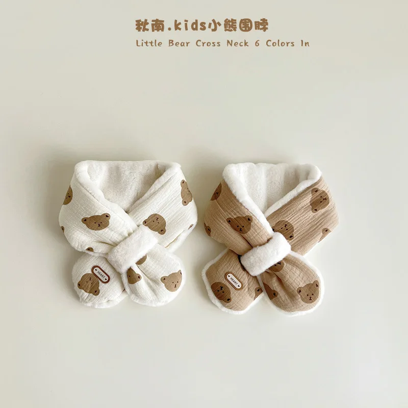 

Kids Scarf Cute Animal Print Windproof Fleece Neck Warmer Unisex Toddler Baby Accessories Ins Fashionable Soft Plush Warmth