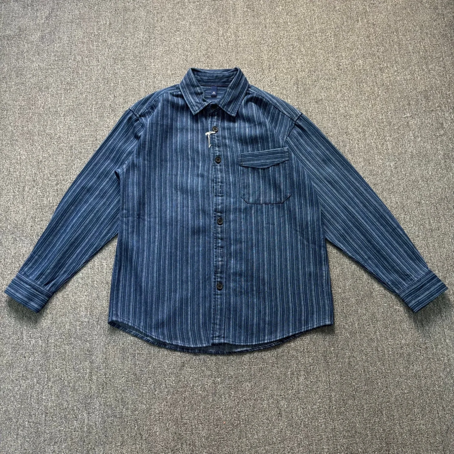 Retro heavyweight yarn-dyed denim striped shirt men's trendy loose and versatile casual top