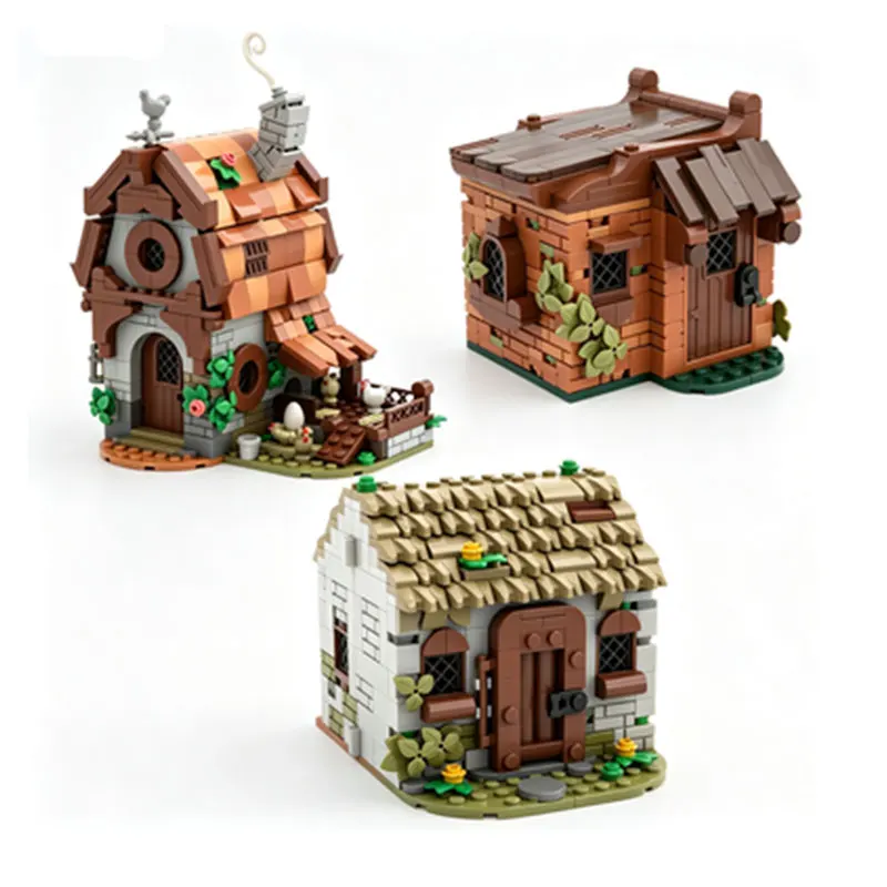MOC 518PCS Medieval Farmhouse Small Particle Assembly Building Blocks Basic House Castle Building Model Toy