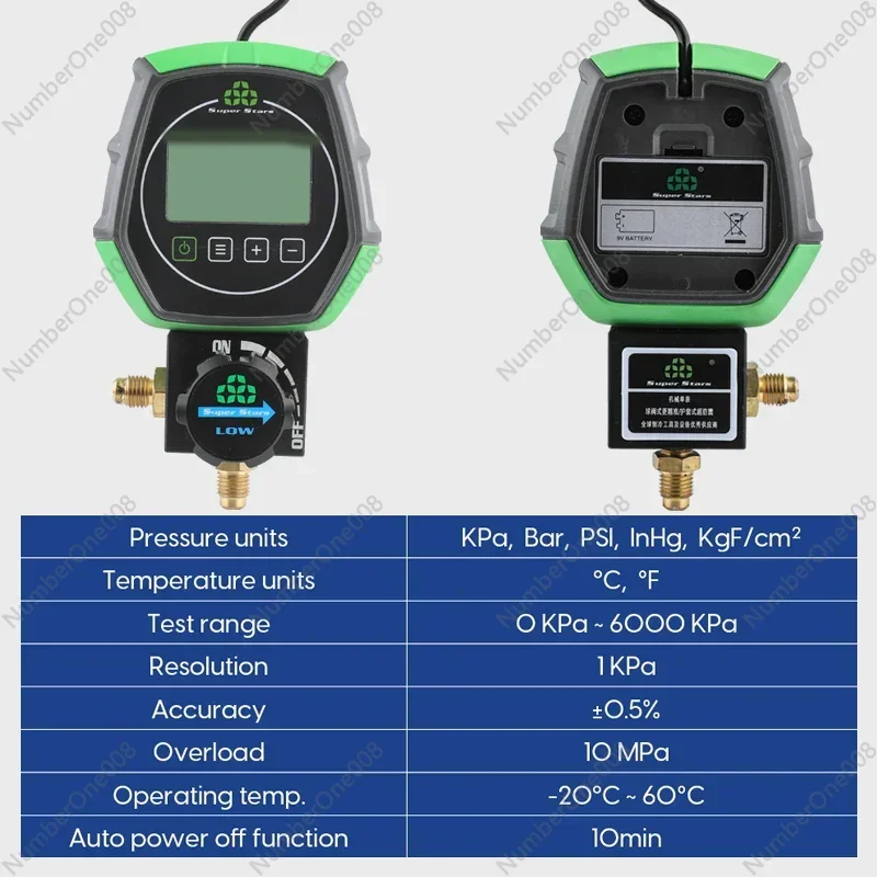 Electronic Fluoride Gauge Digital Display Manifold Tester Refrigerant Vacuum Pressure Gauge Air Conditioning Leak Detection DSZH