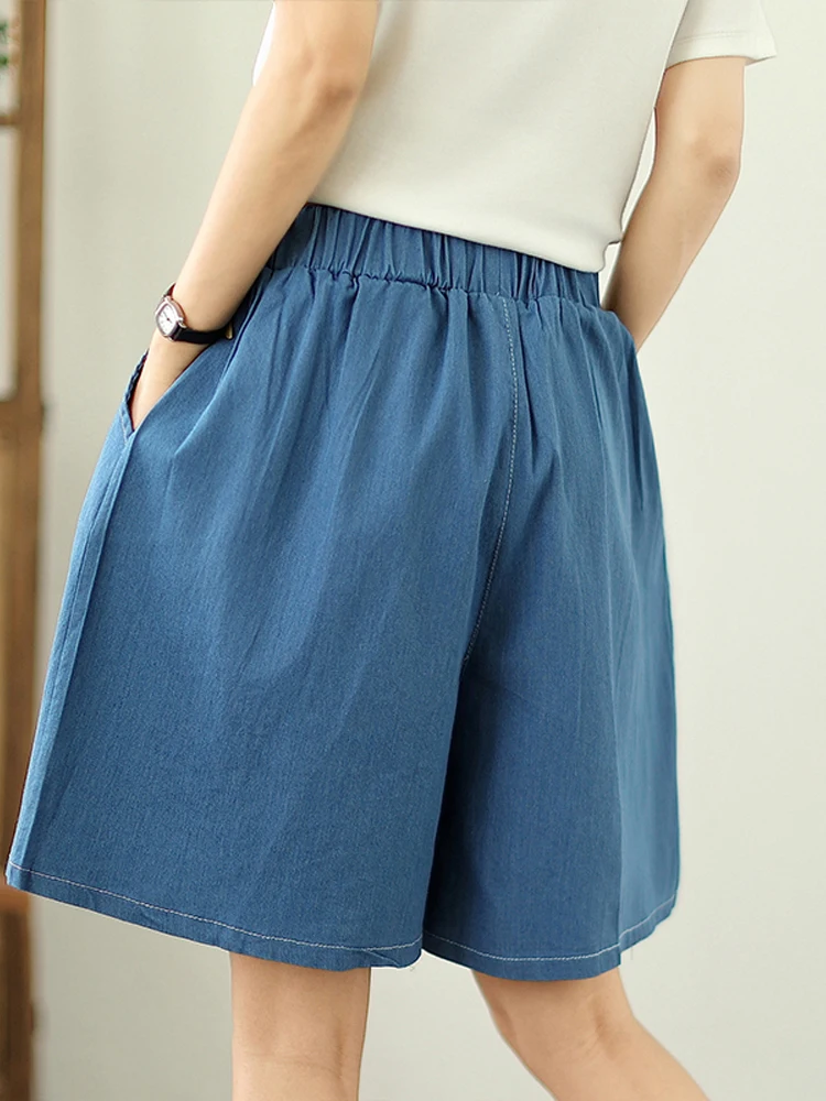 NYFS 2025 Vintage Women's Loose plus Size Jeans Solid Elastic Waist Knee Length Denim Shorts Trousers Summer - Image 4