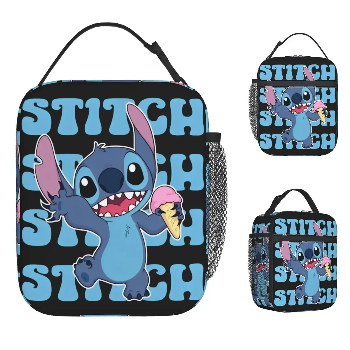 

Stitch Ice Cream Lunch Bag Retro Lunch Box For Men Picnic Convenient Cooler Bag Waterproof Print Tote Food Bags