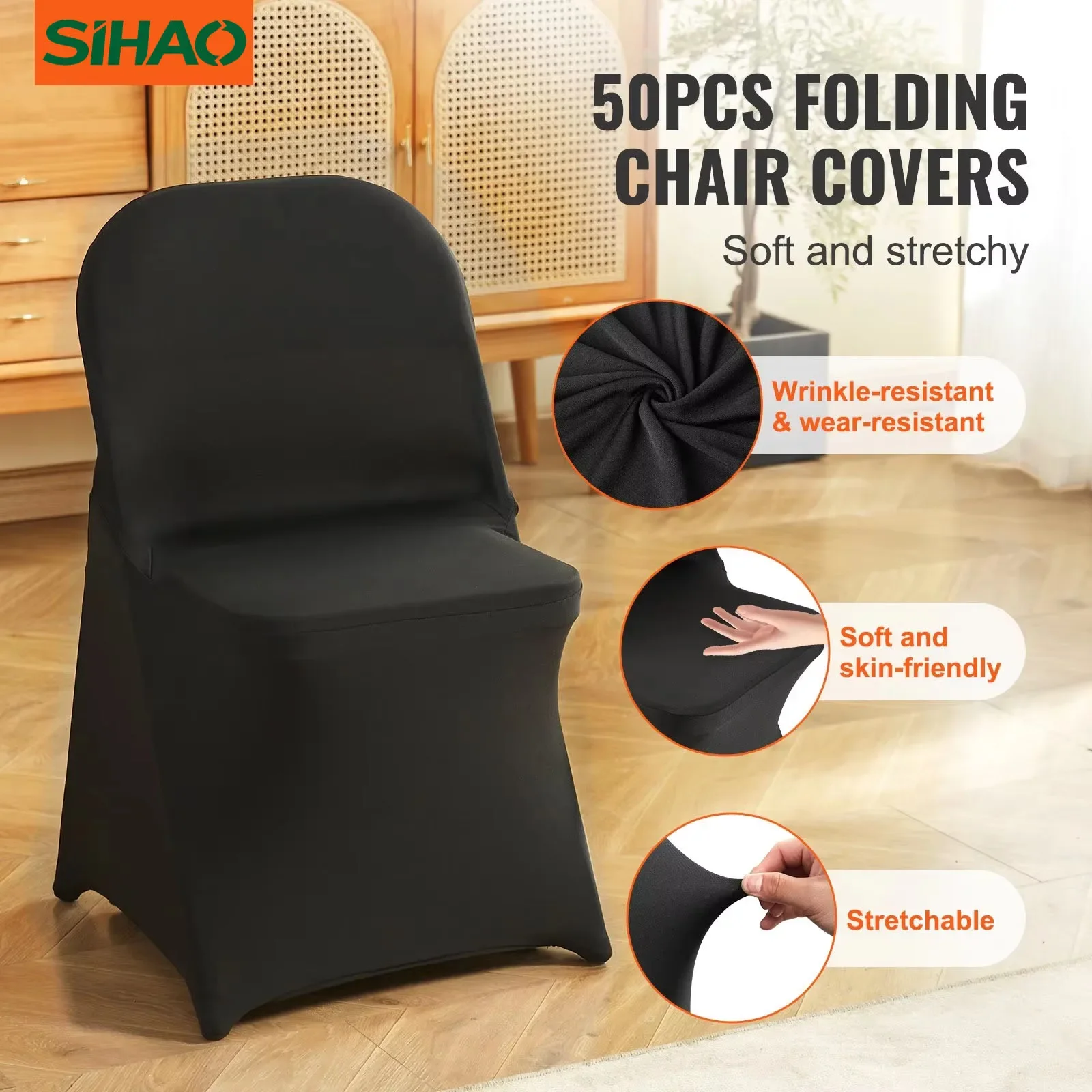 Stretch Spandex Chair Slip Cover Set, SIHAO Ivory 50 to 100 Pieces Chair Covers with Removable Skirt, Cold Washable Fabric, Ideal for Banquet Hall, Wedding Reception & Event Use