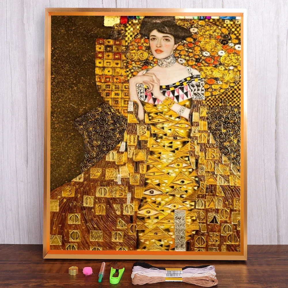 Klimt Printed Canvas 11CT Cross-Stitch Complete Kit Embroidery DMC Threads work Sewing Craft Handiwork Mulina Decor