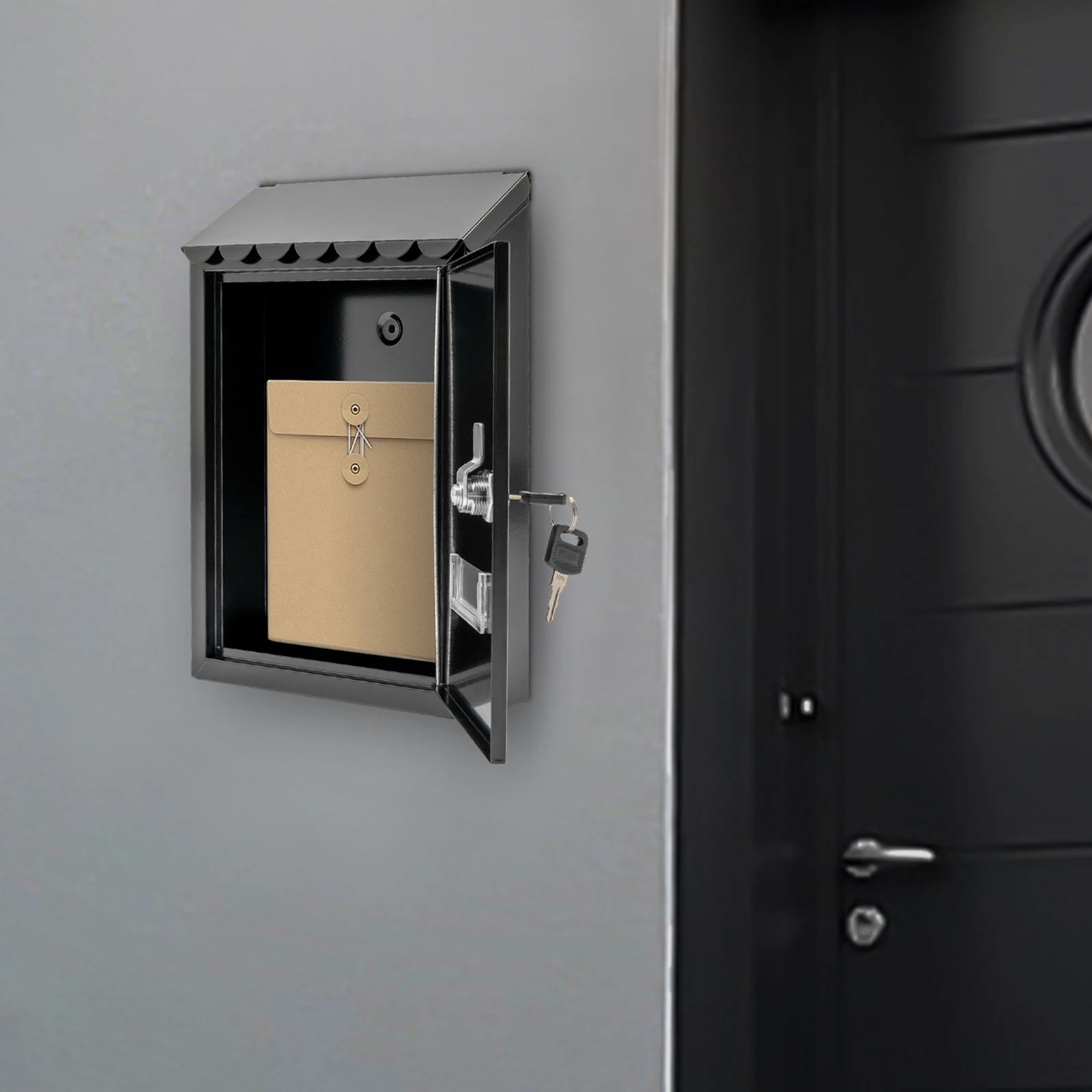 صندوق بريد مثبت على الحائط من الحديد الأسود الحديث بارتفاع 30 سم مقاوم للصدأ المجلفن للديكور المنزلي الخارجي