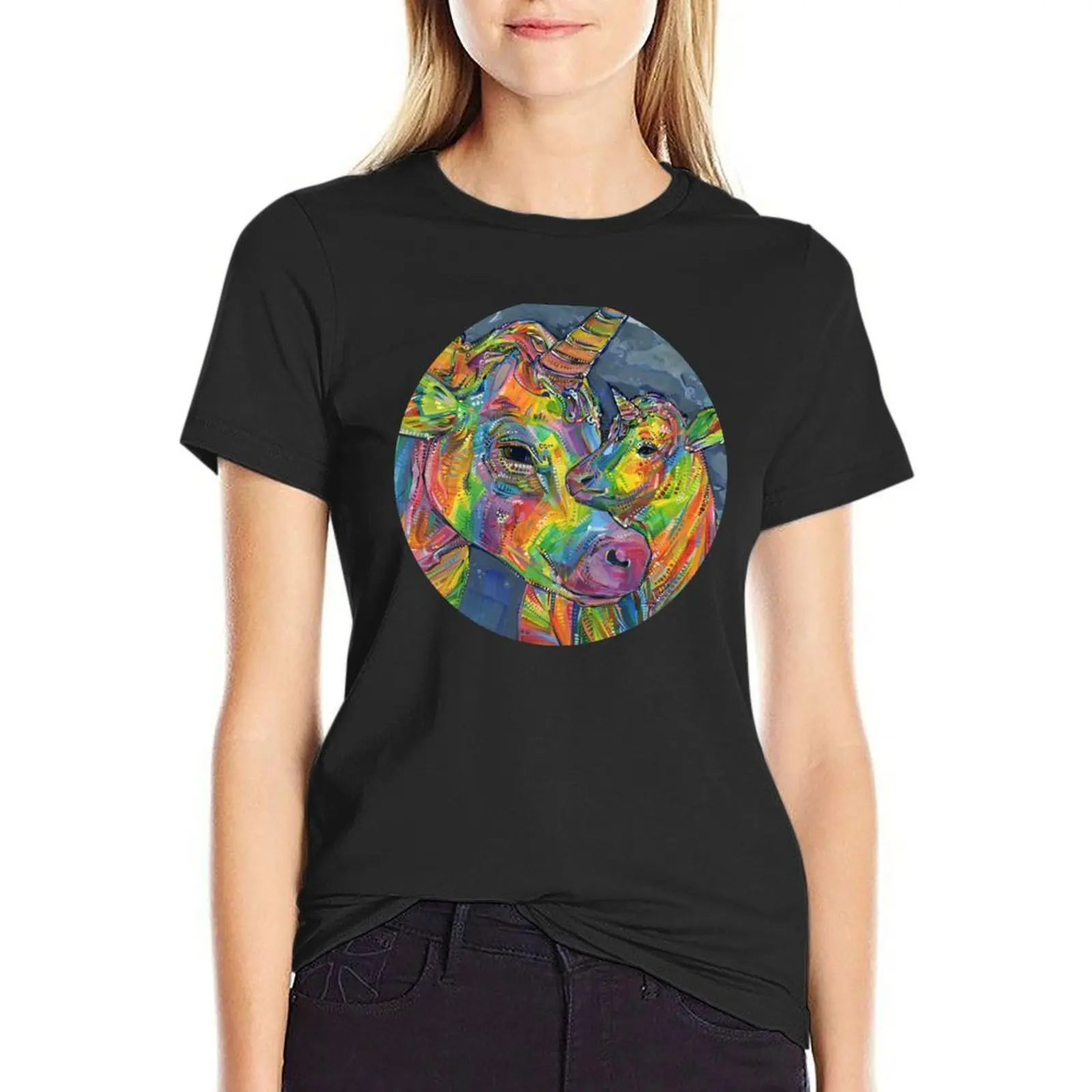 Rainbow Unicow Mom and Baby Painting - 2020 T-Shirt Short sleeve tee Blouse shirts graphic tees oversized Women clothing