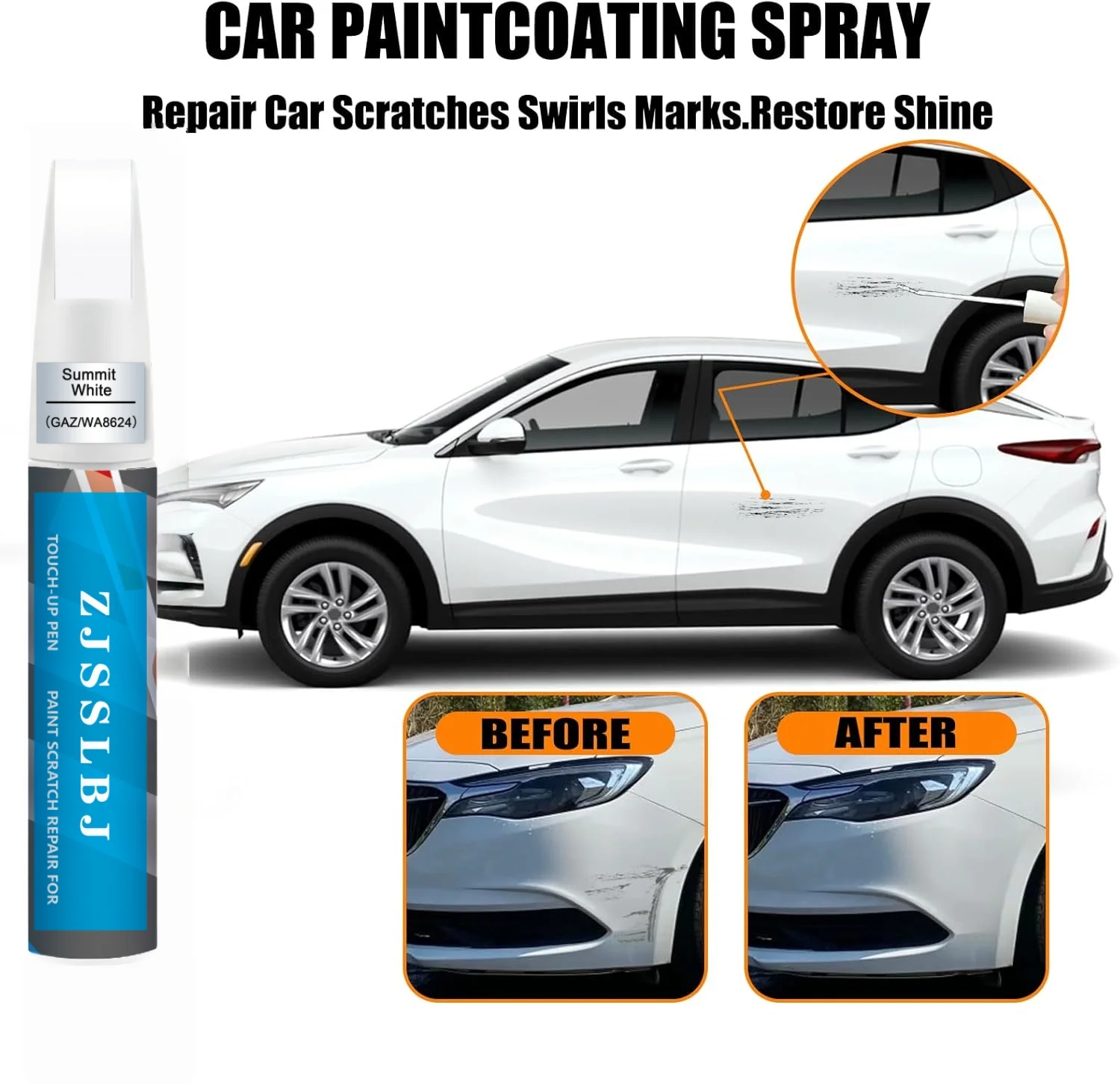 Car Touch Up Paint(Summit White(GAZ/WA8624)) for Buick, Car Paint Scratch Repair Kit, Quick & Easy Solution to Repair, 2 in 1 Sc