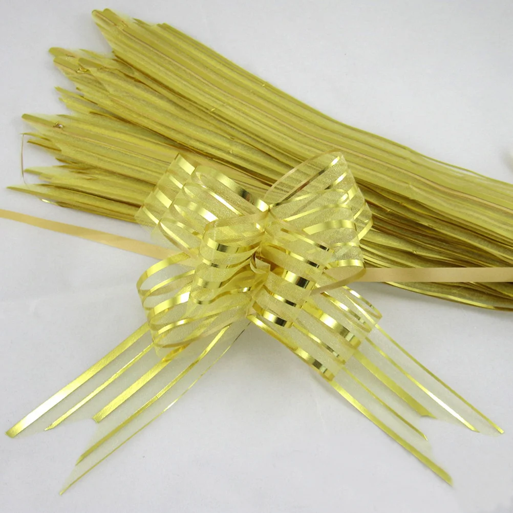 

10Pcs Pull Flowers Wedding Bow Decorations Elegant Wedding Birthday Party Supplies Hand Painted Large Gauze Gold