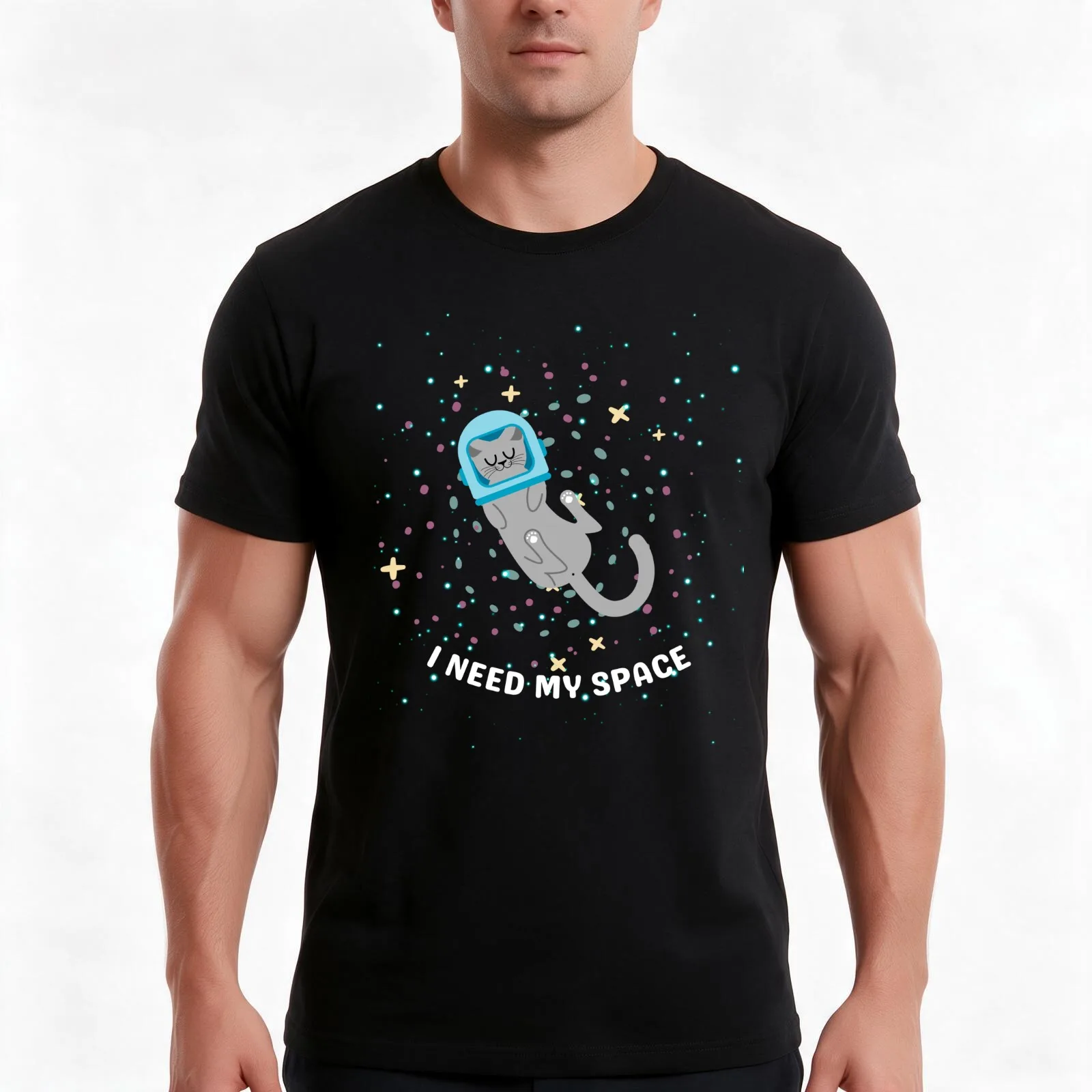 I Need My Space- An Astronaut Cat Chilling In Space T-Shirt, Summer Casual Cotton Tee, Oversized Streetwear Tops, 100% Cotton