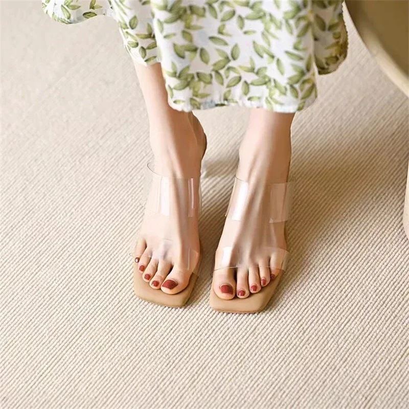 Summer Women Pumps Sandals PVC Jelly Slippers Open Toe High Heels Women Transparent Perspex Slippers Shoes Heel Clear Sandals