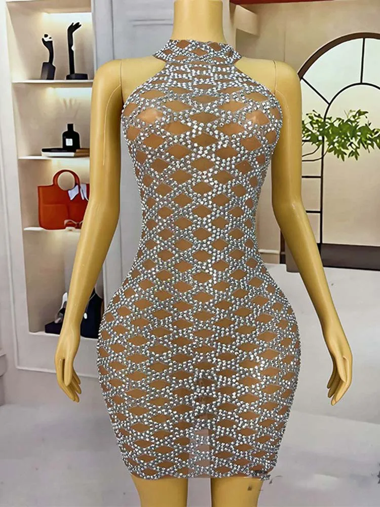 High Quality Hot Stamping Sexy Neck Hanging Elastic Hip Bag Skirt 2024 New Fashionable Custom Women'S Clothing